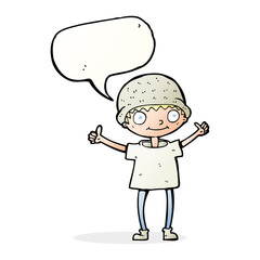 cartoon boy with positive attitude with speech bubble