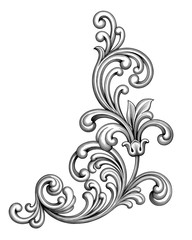 Vintage Baroque Victorian frame border monogram floral engraved scroll ornament leaf retro flower pattern decorative design tattoo black and white filigree calligraphic vector heraldic shield swirl - 103511338