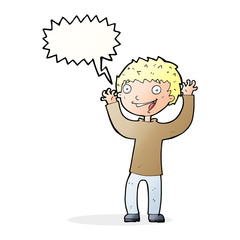 cartoon excited boy with speech bubble
