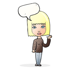 cartoon woman waving with speech bubble