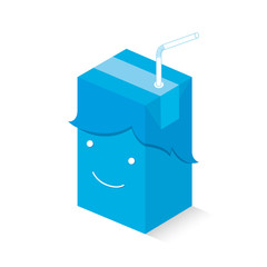 Smiley milk box boy blue color with its shadow and a straw on it