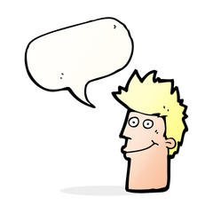 cartoon happy man with speech bubble