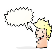 cartoon happy man with speech bubble