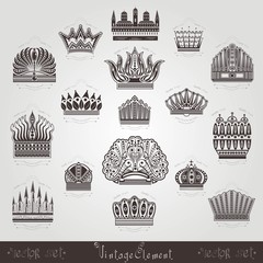 set of engraving silhouettes of crowns
