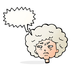 cartoon bitter old woman with speech bubble