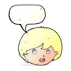 cartoon female face looking upwards with speech bubble