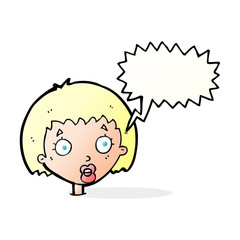 cartoon surprised female face with speech bubble