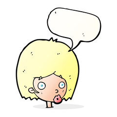 cartoon surprised female face with speech bubble
