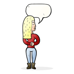 cartoon woman ignoring with speech bubble