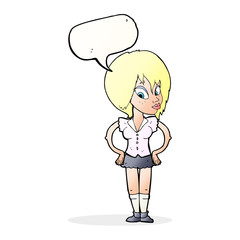 cartoon woman with hands on hips with speech bubble
