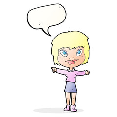 cartoon woman pointing with speech bubble