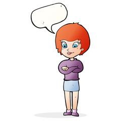 cartoon proud woman with speech bubble