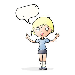 cartoon girl asking question with speech bubble
