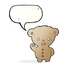 cartoon teddy bear waving with speech bubble
