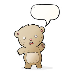 cartoon unhappy teddy bear with speech bubble