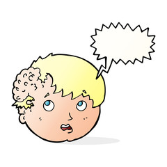 cartoon boy with ugly growth on head with speech bubble