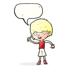 cartoon boy with positive attitude with speech bubble