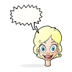 Cartoon happy woman with speech bubble