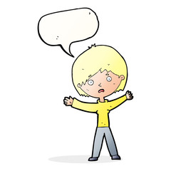 cartoon worried woman with speech bubble