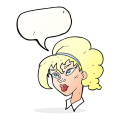cartoon pretty woman with speech bubble