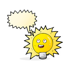 cartoon electric light bulb with speech bubble
