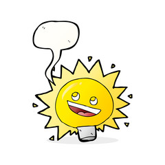 cartoon electric light bulb with speech bubble