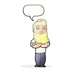 cartoon serious man with beard with speech bubble