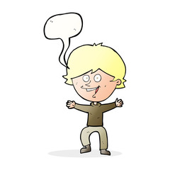 cartoon happy boy laughing with speech bubble