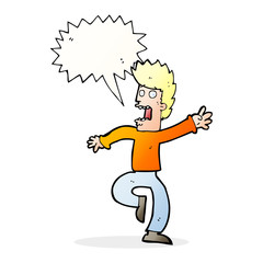 cartoon frightened man with speech bubble