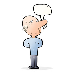 cartoon balding man with speech bubble