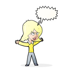 cartoon woman gesturing with speech bubble
