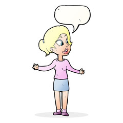 cartoon pretty woman explaining something with speech bubble