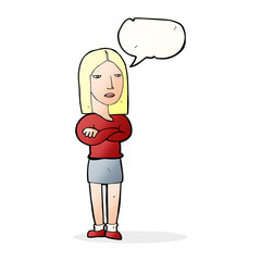 cartoon woman with folded arms with speech bubble