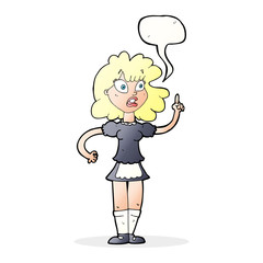 cartoon worried maid with speech bubble