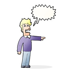 cartoon man accusing with speech bubble