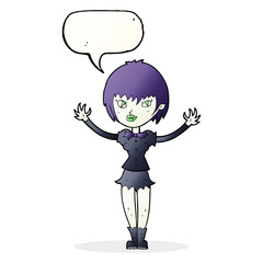 cartoon vampire girl with speech bubble
