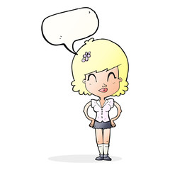 cartoon happy woman with speech bubble