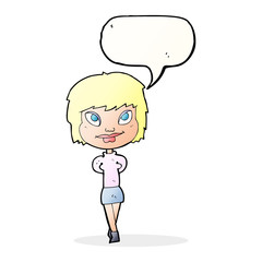 cartoon happy woman with speech bubble