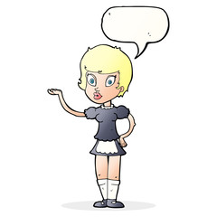 cartoon waitress with speech bubble