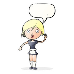 cartoon waitress making hand gesture with speech bubble