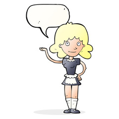 cartoon maid with speech bubble