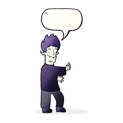 cartoon excited vampire with speech bubble