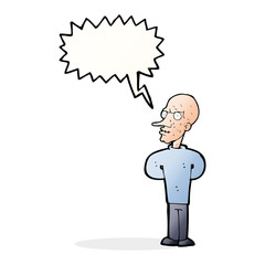 cartoon evil bald man with speech bubble