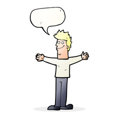 cartoon happy man with speech bubble