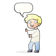 cartoon excited boy with speech bubble