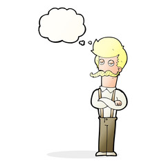 cartoon man with mustache with speech bubble