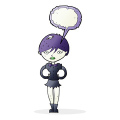 cartoon pretty vampire girl with speech bubble