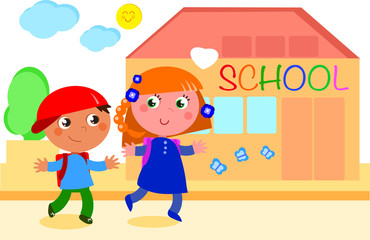 Obraz na płótnie Canvas Boy and girl going to school vector illustration