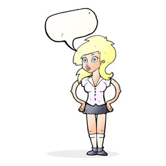 cartoon pretty woman with speech bubble
