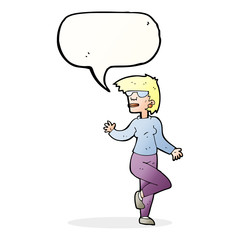 cartoon woman waving with speech bubble